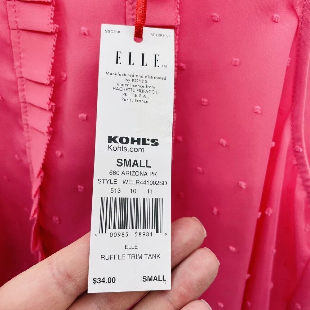 Elle Womens Size Small Sleeveless Swiss Dot Ruffled Blouse In Pink $34 1779 — image 7 of 8